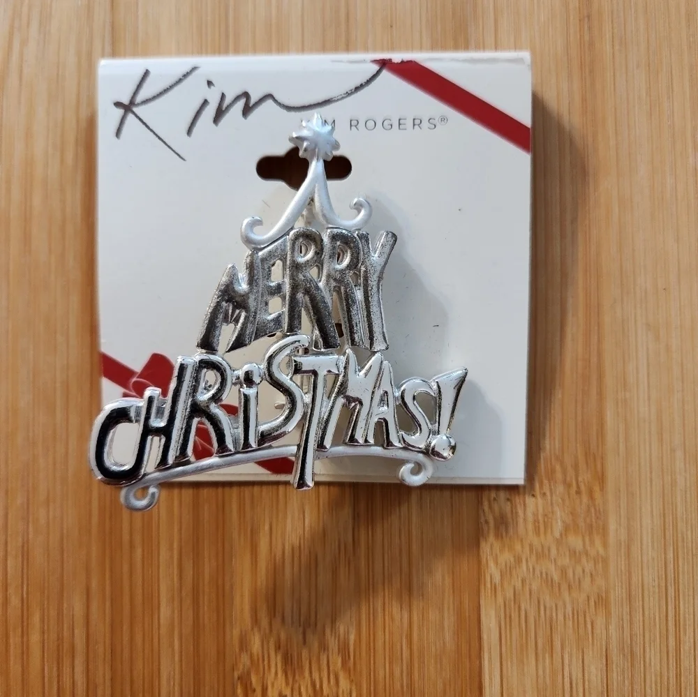 Kim Rogers Merry Christmas Tree Brooch Pin Silver